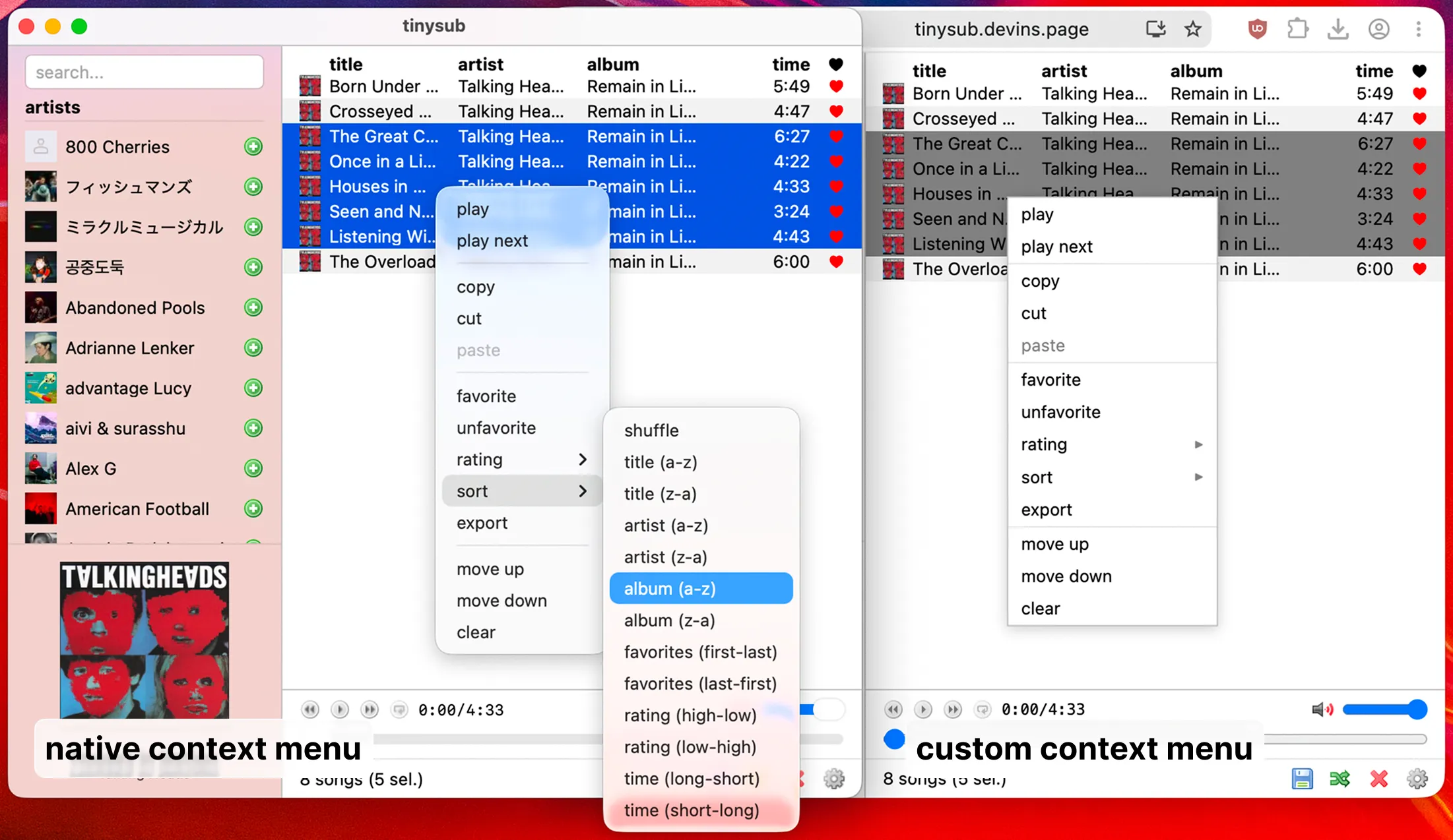 comparison of system vs native context menu