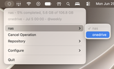 View of the tray menu showcasing the profiles feature and multiple running backups