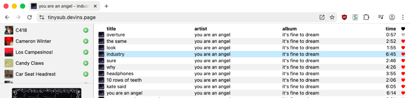 a screenshot of the tinysub music player